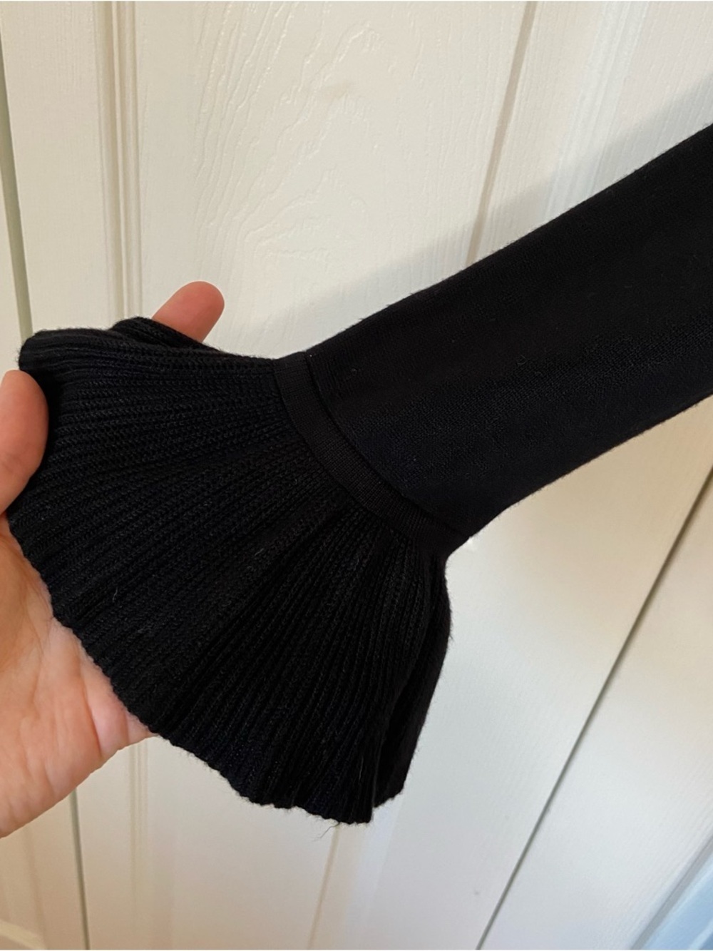 Boden Black Knit Classic Ruffle Long Sleeve Flare Midi Dress Size 8 - Picture 6 of 10